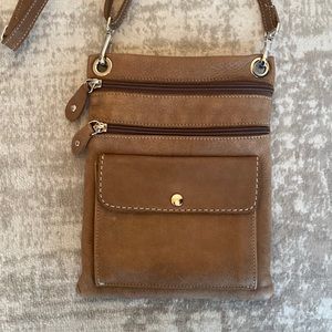 Roots Brown Leather Cross Body Purse Bag